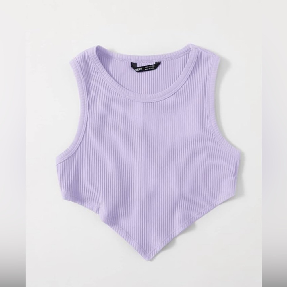 Asymmetrical hem ribbed knit crop tank top shirt lilac